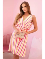 Dámske bavlnené šaty s farebnými pruhmi v neónovo ružovej farbe