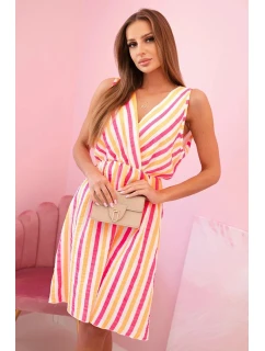 Dámske bavlnené šaty s farebnými pruhmi v neónovo ružovej farbe