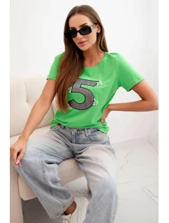 Dámska bavlnená blúzka s krátkymi rukávmi a aplikáciou s perlami zelená