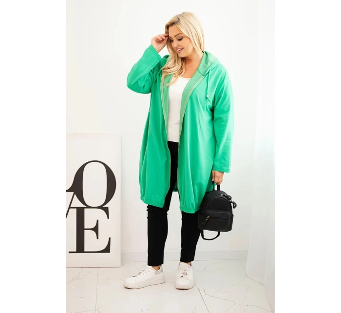 Dámská mikina Plus Size bavlněná s kapucí a zipem zelená