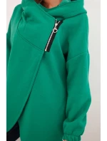 Dámska mikina s kapucňou s asymetrickým zipsom zelená
