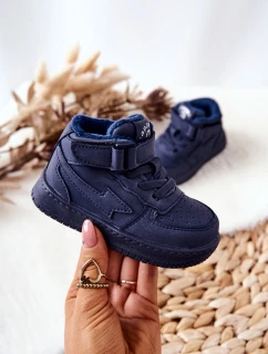 Dziecięce Ocieplane Wysokie Buty Sportowe Granatowe Clafi