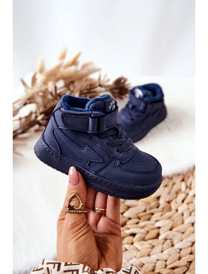 Dziecięce Ocieplane Wysokie Buty Sportowe Granatowe Clafi Dziecięce Ocieplane Wysokie Buty Sportowe Granatowe Clafi