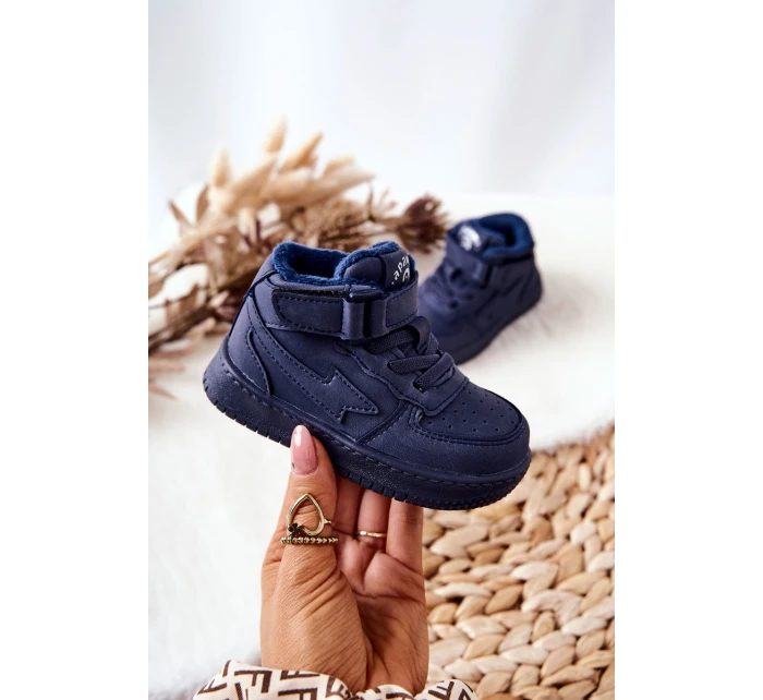 Dziecięce Ocieplane Wysokie Buty Sportowe Granatowe Clafi Dziecięce Ocieplane Wysokie Buty Sportowe Granatowe Clafi
