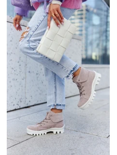 Zamszowe Botki Trapery Wiązane Jasnofioletowe Dalles