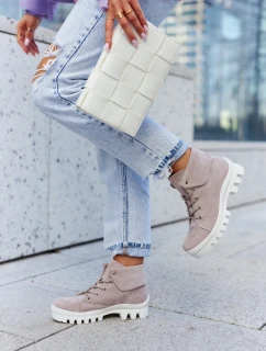 Zamszowe Botki Trapery Wiązane Jasnofioletowe Dalles