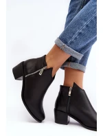 Skórzane Botki Damskie Z Niską Cholewką Na Słupku Z Suwakami Czarne Annaja Skórzane Botki Damskie Z Niską Cholewką Na Słupku Z Suwakami Czarne Annaja