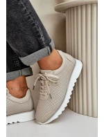 Skórzane Buty Sportowe Na Platformie Z Brokatem D&A LR51-629 Beżowe