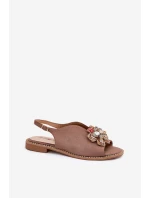 Dámské Sandály Na Plochém Podpatku S Ozdobou model 21691581 Tmavě Béžové - S.Barski