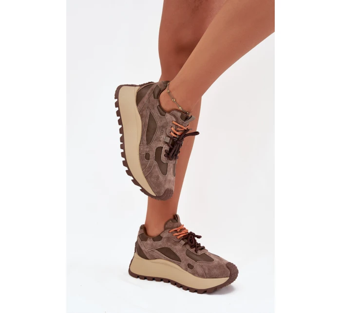 Kožené sneakersy na platformě dámské Big Star model 21705737 HIPOLY SYSTEM béžové - Big Star Shoes Kožené sneakersy na platformě dámské Big Star model 21705737 HIPOLY SYSTEM béžové - Big Star Shoes