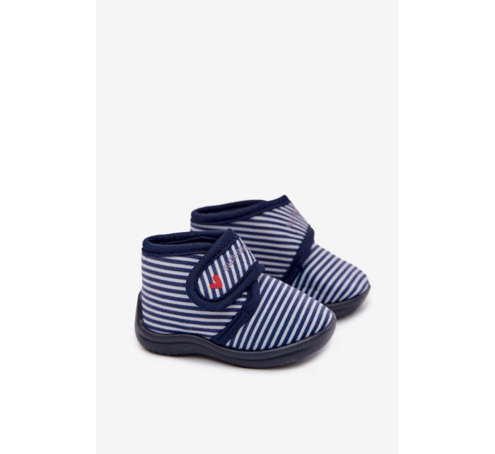 Dětské pantofle na suchý zip pruhované tmavě modré Lavelle