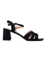 Exkluzívní černé  sandály dámské na širokém podpatku