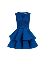 CHARLOTTE - Exkluzívne dámske šaty v nevädzovej farbe s čipkovým výstrihom 200-7