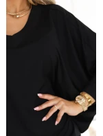 402-10 Pohodlné netopierie šaty s dlhým rukávom - čierne