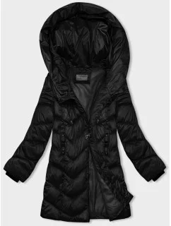 Čierna dámska zimná bunda s asymetrickým zipsom (B8167-1)