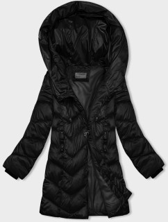 Čierna dámska zimná bunda s asymetrickým zipsom (B8167-1)