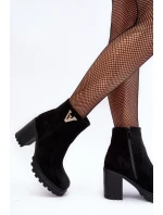 Damskie Zamszowe Botki Na Słupku Z Ozdobą Czarne Strong Damskie Zamszowe Botki Na Słupku Z Ozdobą Czarne Strong