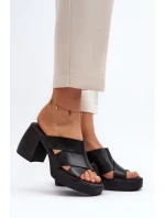 Zazoo 40373 Skórzane Klapki Na Klocku Czarne