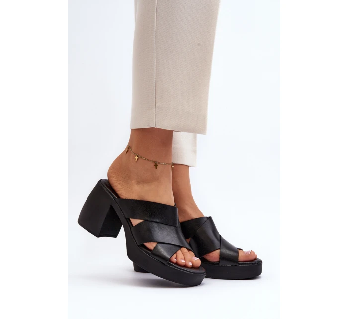 Zazoo 40373 Skórzane Klapki Na Klocku Czarne