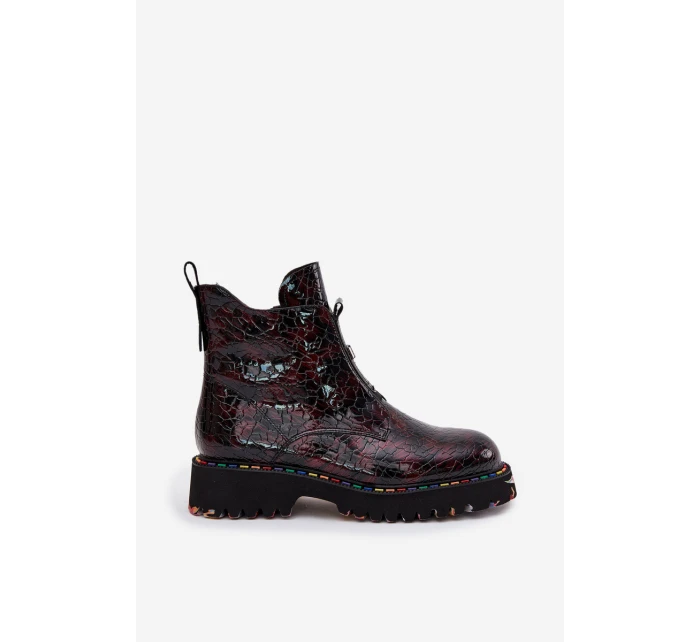 Lakované dámské obuv z přírodní kůže s bordó model 21712396 - Artiker Lakované dámské obuv z přírodní kůže s bordó model 21712396 - Artiker