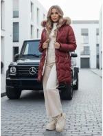 Dámská zimní bunda prošívaná s kapucí bordó Dstreet model 21990518 - FashionStreet