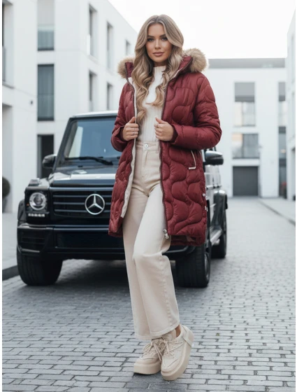 Dámská zimní bunda prošívaná s kapucí bordó Dstreet model 21990518 - FashionStreet