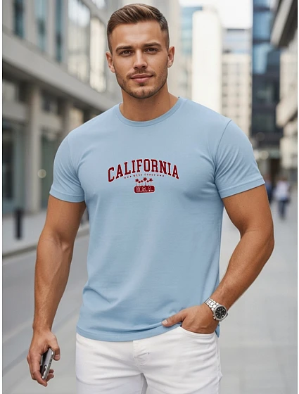 Tshirt męski bawełniany z nadrukiem California błękitny model 22316139 - FashionStreet Tshirt męski bawełniany z nadrukiem California błękitny model 22316139 - FashionStreet