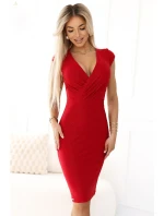 379-5 BOYKA Priliehavé šaty s obálkovým výstrihom - ČERVENÉ s trblietkami