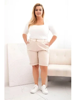Dámske Plus veľkosť bavlnené šortky s opaskom svetlo béžová
