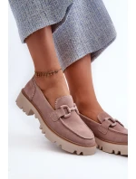 Zamszowe Mokasyny Damskie Z Ozdobą D&A TW117 Różowe