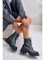 Zazoo 60486 Skórzane Botki Workery Ocieplane Ciemnozielone