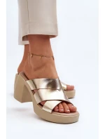 Zazoo Kožené papuče na bloku, zlaté Zazoo Kožené papuče na bloku, zlaté