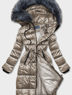 Dámska metalická zimná bunda vo farbe cappuccino (B8073-12)