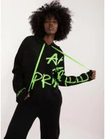 Čierno-zelený dvojdielny set - sveter s kapucňou a široké nohavice (1469)