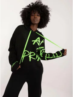 Čierno-zelený dvojdielny set - sveter s kapucňou a široké nohavice (1469)