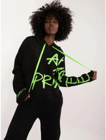 Čierno-zelený dvojdielny set - sveter s kapucňou a široké nohavice (1469)