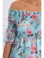 Španielske šaty s kvetinovým motívom v mätovej farbe Španielske šaty s kvetinovým motívom v mätovej farbe