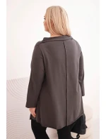 Dámská bavlněná blůza Plus Size asymetrická s model 22011650 rukávem grafitová - K-Fashion