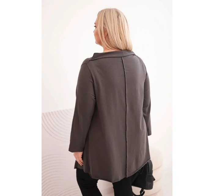 Dámská bavlněná blůza Plus Size asymetrická s model 22011650 rukávem grafitová - K-Fashion