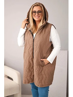 Dámske Plus veľkosť prešívaná vesta s kapucňou Camel