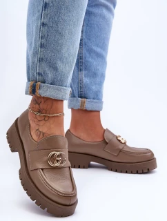 Dámské kožené polobotky s ozdobou tmavě béžové model 21630054 - Laura Messi