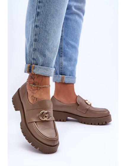 Damskie Półbuty Skórzane Z Ozdobą Ciemnobeżowe Rosefalls