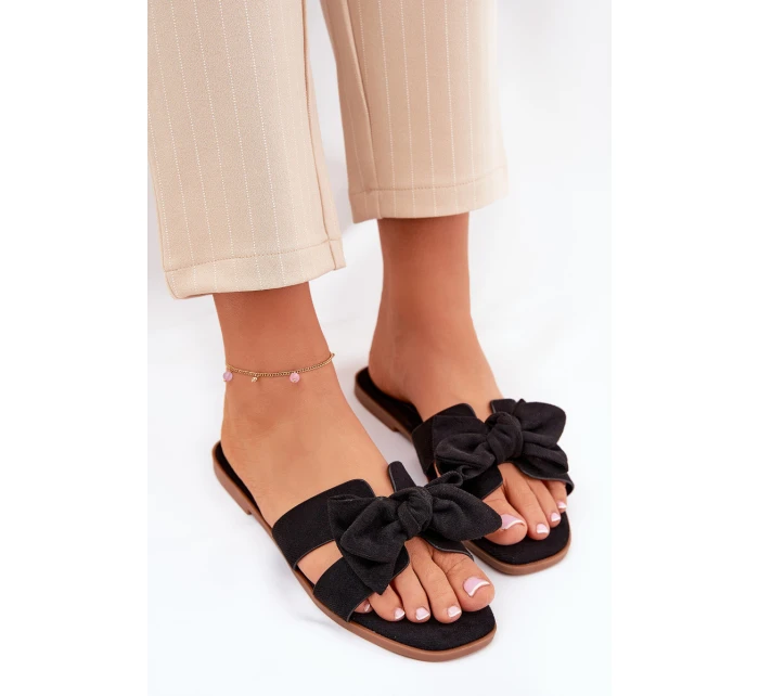 Płaskie Klapki Damskie Z Kokardką Czarne Tobin