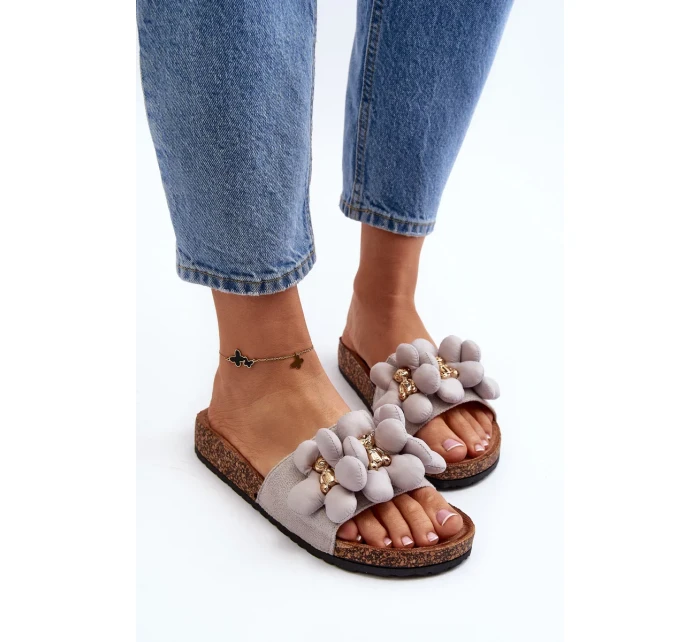 Dámské pantofle s ozdobami šedá Bunlia Dámské pantofle s ozdobami šedá Bunlia