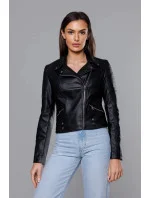 Krátka čierna bunda ramoneska s golierom (11Z8031) Krátka čierna bunda ramoneska s golierom (11Z8031)