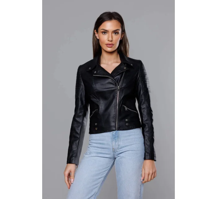 Krátka čierna bunda ramoneska s golierom (11Z8031) Krátka čierna bunda ramoneska s golierom (11Z8031)