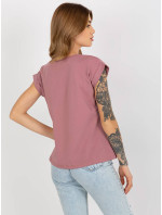 Bavlnené dámske tričko v špinavej ružovej farbe s vyhrnutými rukávmi Feel Good (4833-35)
