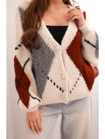 Dámsky sveter na gombíky s diamantovým vzorom z béžovej vlny