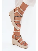 Sandały Damskie Na Koturnie Ze Zdobieniem Na Paskach Beżowe Lunara Sandały Damskie Na Koturnie Ze Zdobieniem Na Paskach Beżowe Lunara