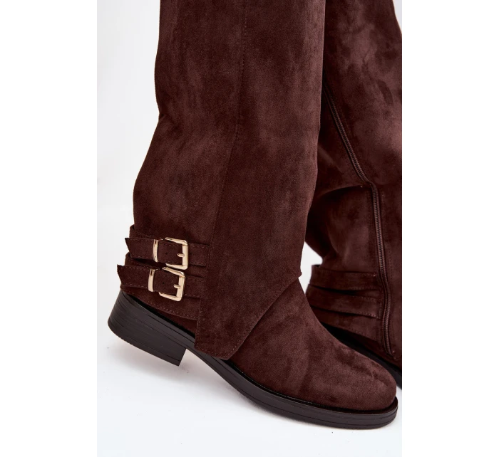 Ocieplane Kozaki Damskie Z Klamrami Czekoladowe Umbria